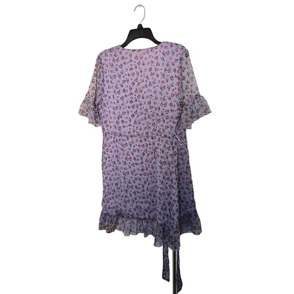 Showpo Wrap Dress Purple Floral Print V-Neck Short Sleeve Tie Waist Size 8 - Picture 6 of 7